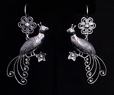 Filigree Silver Peacock Earring