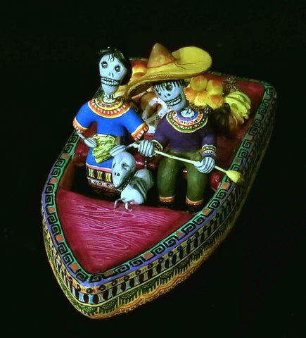 Skeleton Couple and their dog in a rowboat