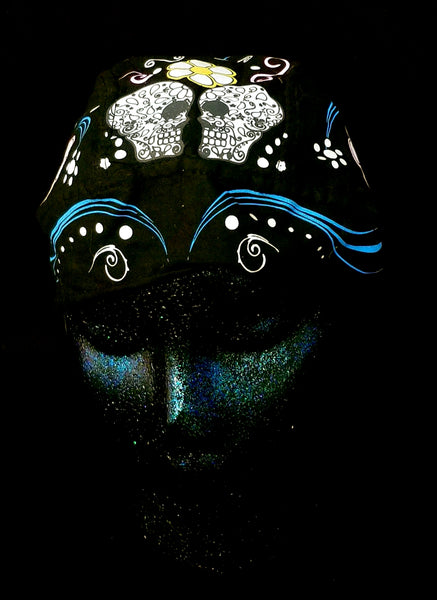 Head wrap with sugar skull motif