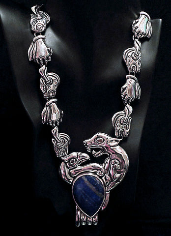Jaguar and Eagle necklace with Lapis Lazuli