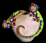 Beaded Huichol Double Iguana Vase
